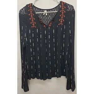 Mudd Womens Lace Embroidered‎ Geometric Whimsygoth Long Sleeve Boho Sz L